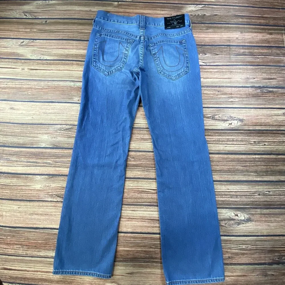 True Religion Ricky Blue Denim Men’s Jeans 33 Orange Stitching Straight Leg